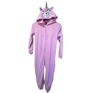 FAO SCHWARZ Pink Bear Unicorn Hooded Sleeper Suit Size L Glow In The Dark NWT